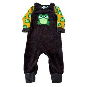 Maxomorra Velour Dungarees Outfit Frog Brown Size 80 12 Months